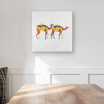 Abstract Dromedaries - Orange Wildlife Metal Print | Home Decor