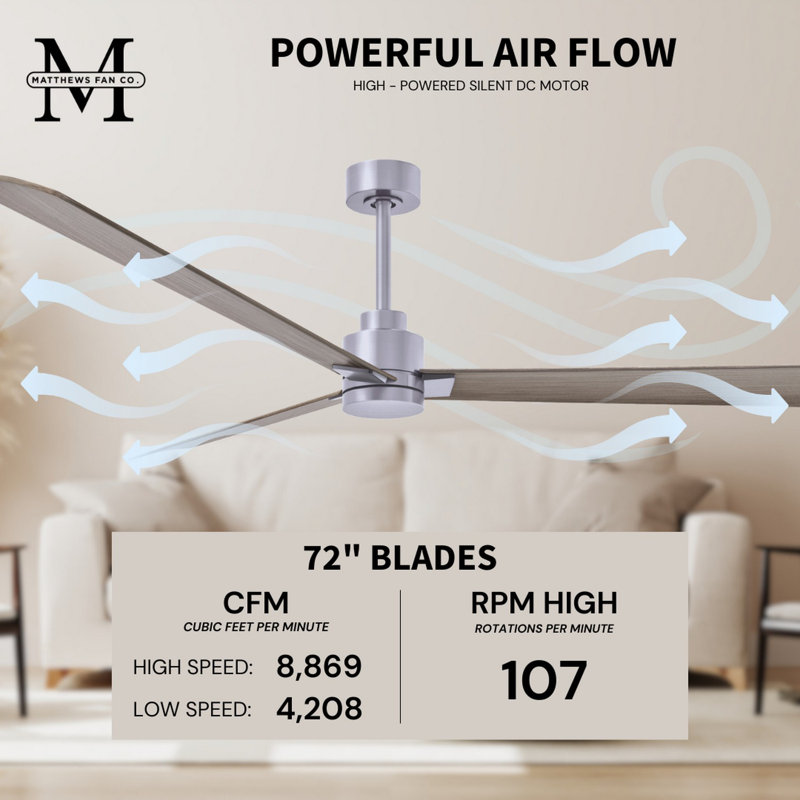 Alessandra Outdoor Downrod Ceiling Fan, Brushed Nickel, Gray Ash Tone