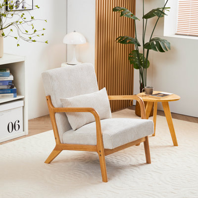 Chaise rembourrée de style Mid-Century moderne, couleur beige, bois massif, chaise d'appoint ergonomique pour le confort de la maison en beige, structure en bois, confort, chambre à coucher et balcon