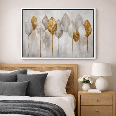 Art de feuilles d'or doré, photos de salon botanique moderne, impression sur toile encadrée, estampe numérique