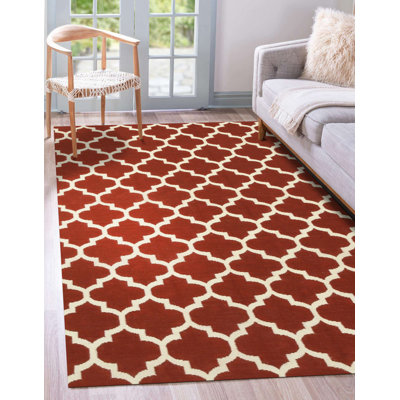 Tapis contemporain en laine fabriqué à la main ivoire Majestic Trellis
