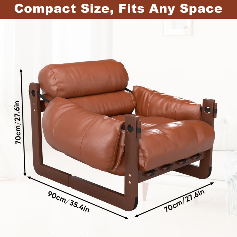 27.6" Oil-Wax Leather Recliner with Soft Padding, Premium Handcrafted Pushback Armchair
