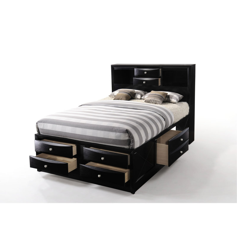 Full Bed Storage In Black, Model - 8 Drawers, No Box Spring, Wood Combining Method And Process Black Build