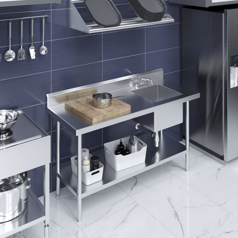 60 in. x 24 in. Stainless Steel Work Table With Built-in Right Prep Sink And Faucet