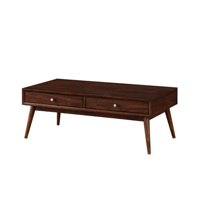 2 Coffee Table In Brown Finish, Retro Modern, Walnut Veneer Living Room Furniture Modern Style With 2 Drawers,