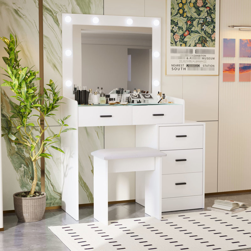 Meuble-lavabo blanc avec bandes à DEL et tiroirs très profonds