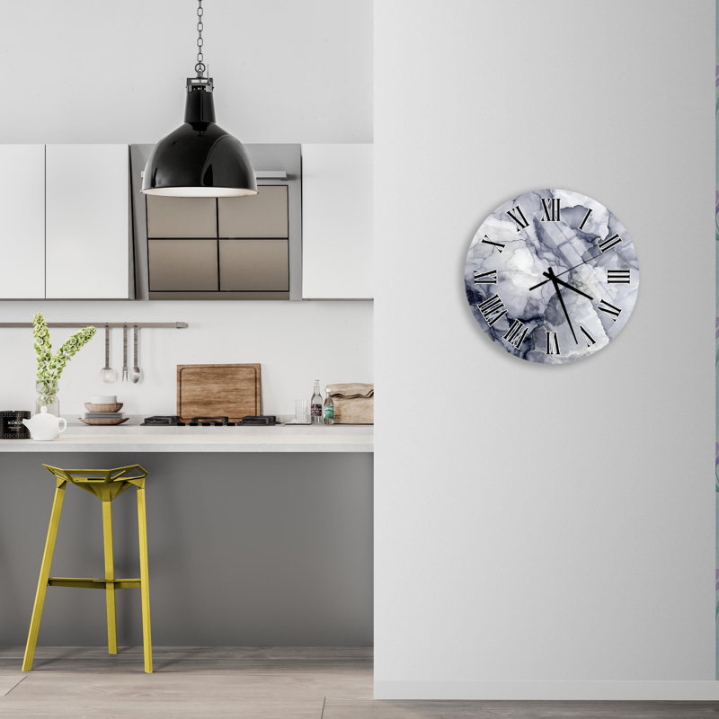 Horloge murale en verre trempé effet marbre, gris blanc, style moderne, décoration intérieure unique, horloge silencieuse, cadeau de pendaison de crémaillère, pièce de déclaration