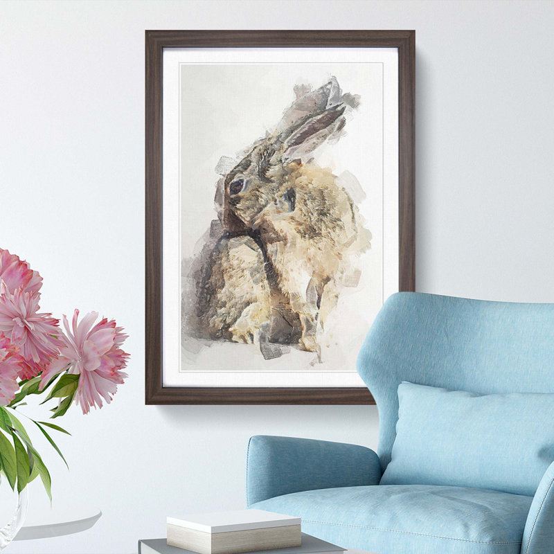 Brown Rabbit in Abstract - Picture Frame Painting Print, 36cm H x 27cm W x 2cm D, Walnut Framed