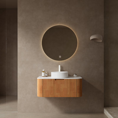 Meuble-lavabo de salle de bain avec lavabo en céramique sur plateau en marbre