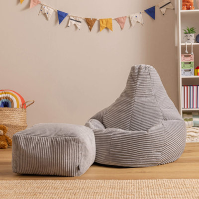 Bean Bag Bazaar Kids Dalton Corduroy Recliner Bean Bag and Square Footstool