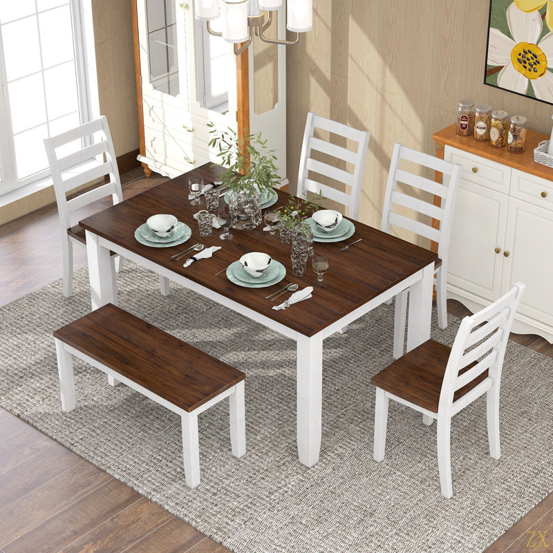 Ensemble de table de salle à manger de style rustique 6 pièces avec 4 chaises ergonomiques et un banc
