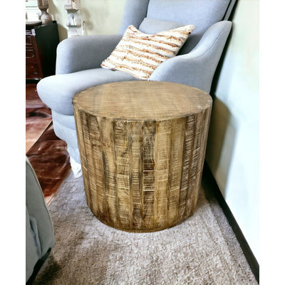Table de bout ronde 20 "en bois massif beige