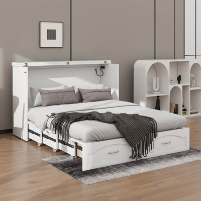 Grand lit escamotable avec tiroir et port USB