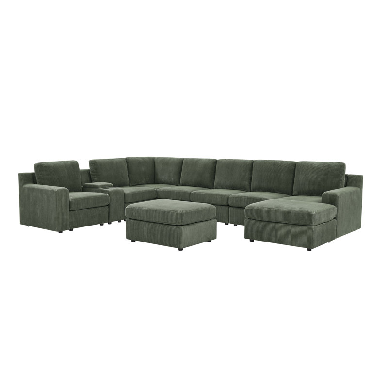 Lunaris Sectional, Dark Green Corduroy