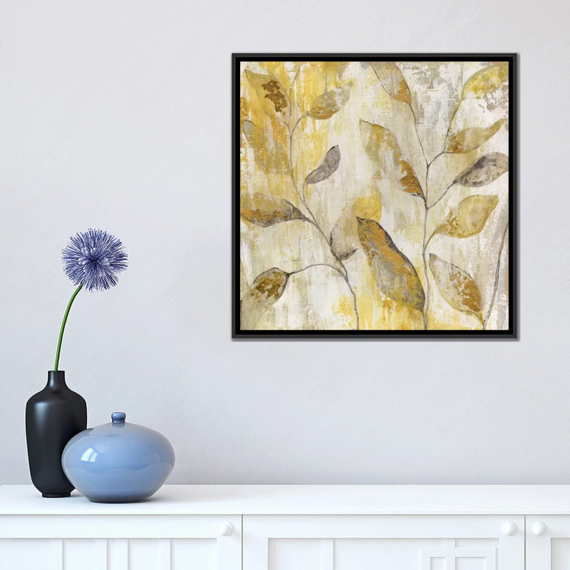 « golden vine », reproduction sur toile, H 18 po x l 18 po x P 1,5 po, Toile avec cadre noir, Pas de tapis