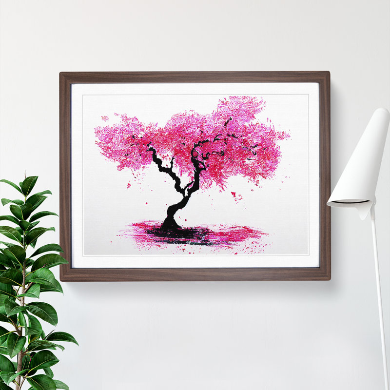 Artistic Cherry Blossom Tree - Single Picture Frame Print, 25cm H x 34cm W x 2cm D, Walnut Framed