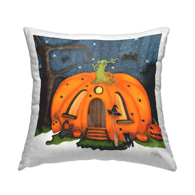 Jack-O-Lantern Witch House Printed Throw Pillow Design By Ale Saiz Studio