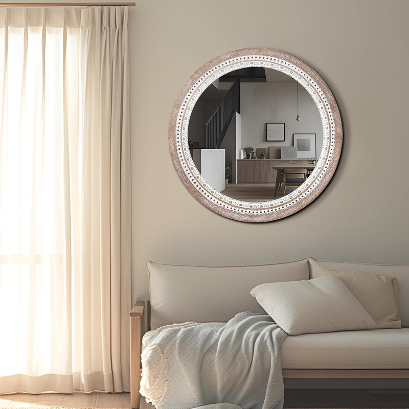 Miroir rond en bois
