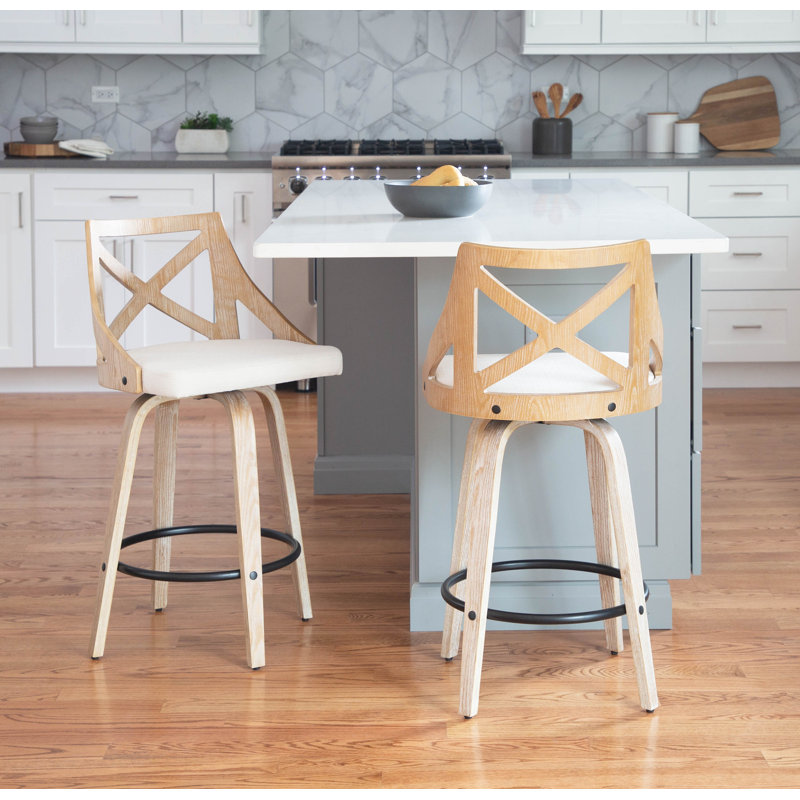 Tabouret de comptoir pivotant 25,5 po Dannie, Crème, Bois blanc délavé