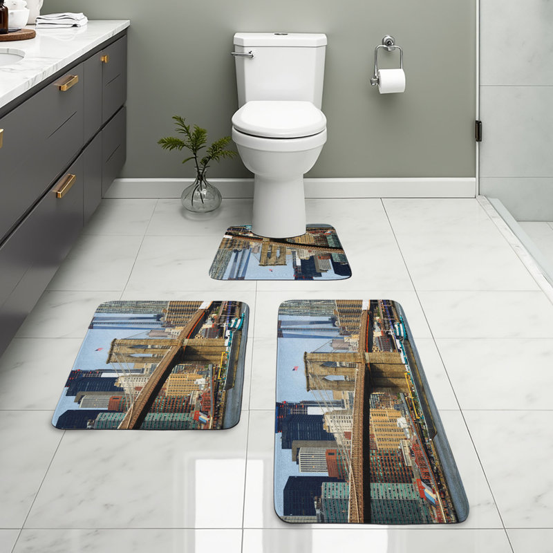  Urban Bathroom Rug Set 3 Pieces U-Shape & Rectangle Mats Multicolor