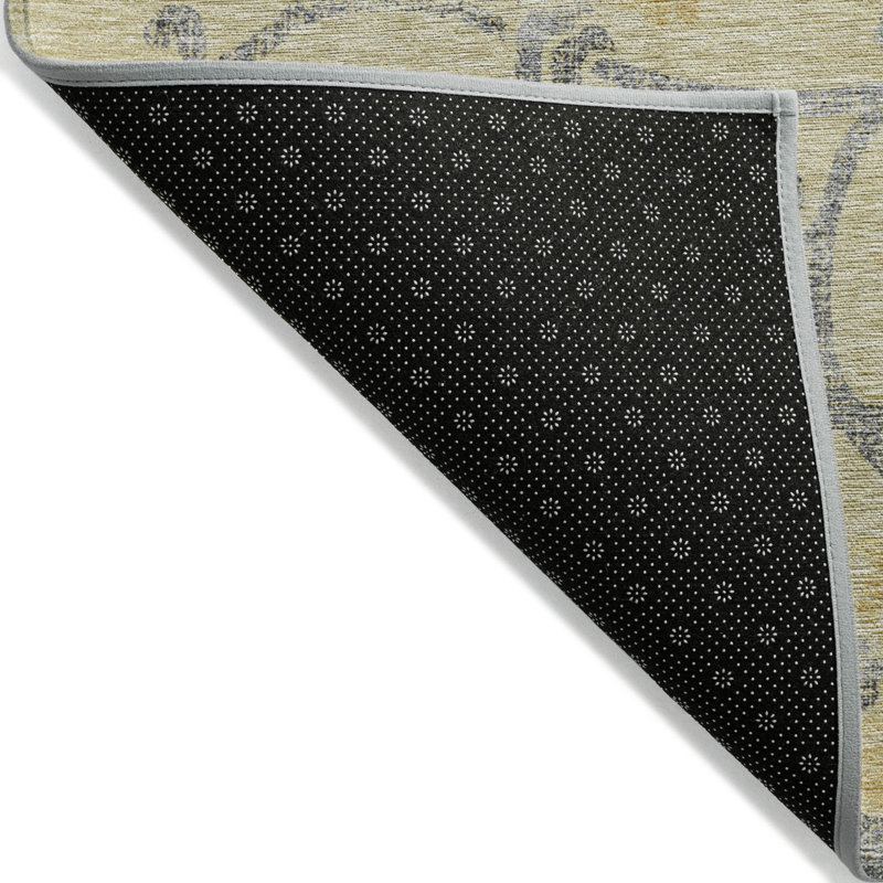 Tapis extérieur lavable floral gris doré et gris anthracite 5 pi x 8 pi