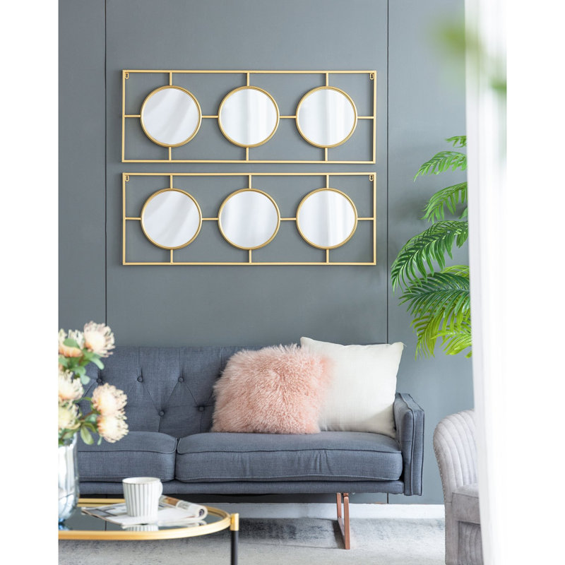 Miroir mural 3 pièces dans un cadre rectangulaire, décoration murale pour le salon de la chambre à coucher, 43 po x 16 po