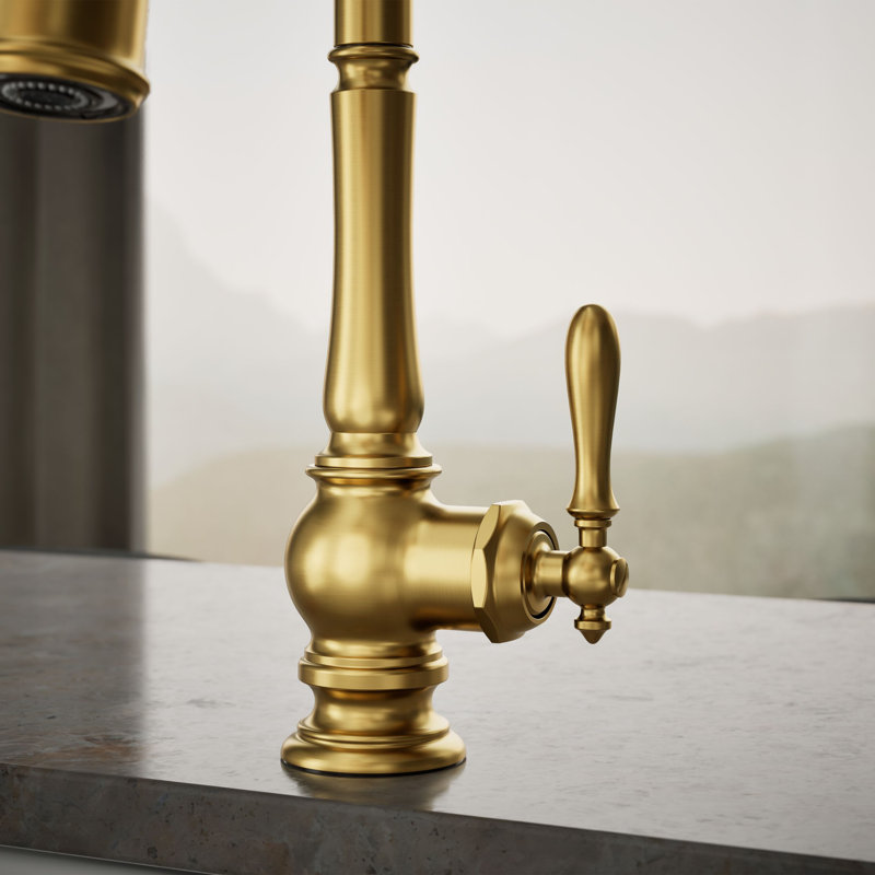 Artifacts® Pull Down Bar Faucet with Accessories, Vibrant Brushed Moderne Brass