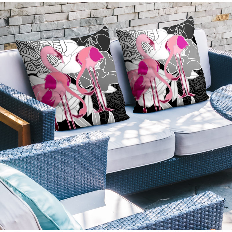 Outdoor Reversible Throw Pillow, 15W" x 15H", Black/Pink