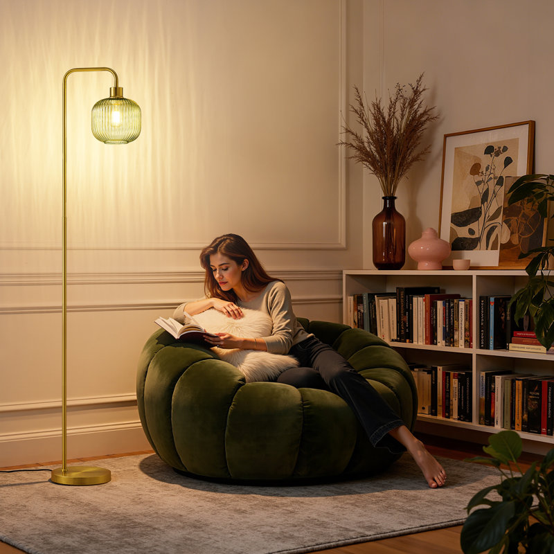 67" Arched/Arc Floor Lamp With Remote Control And Bulb, Green
