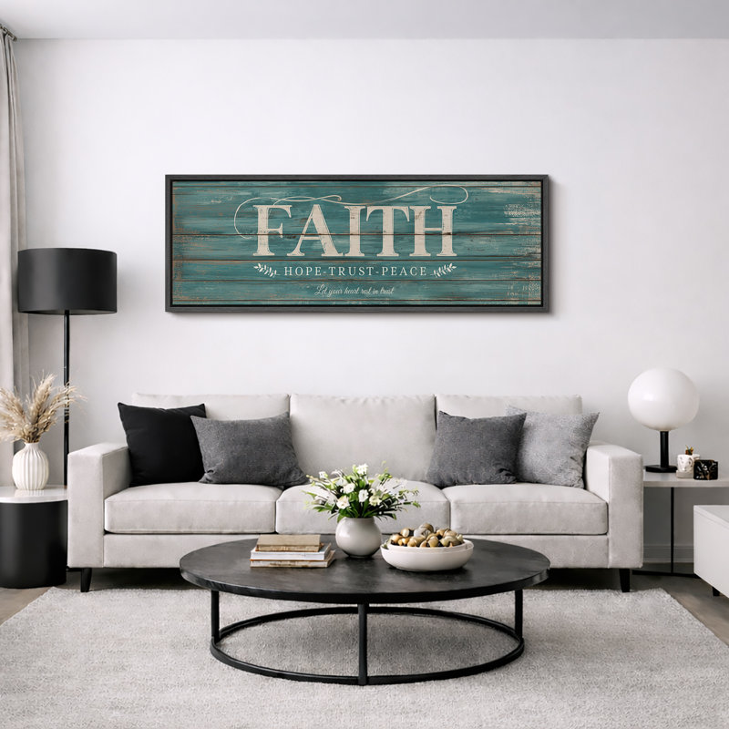 Rustic Faith Hope Trust Peace, H 20 po x l 60 po, Structure noire