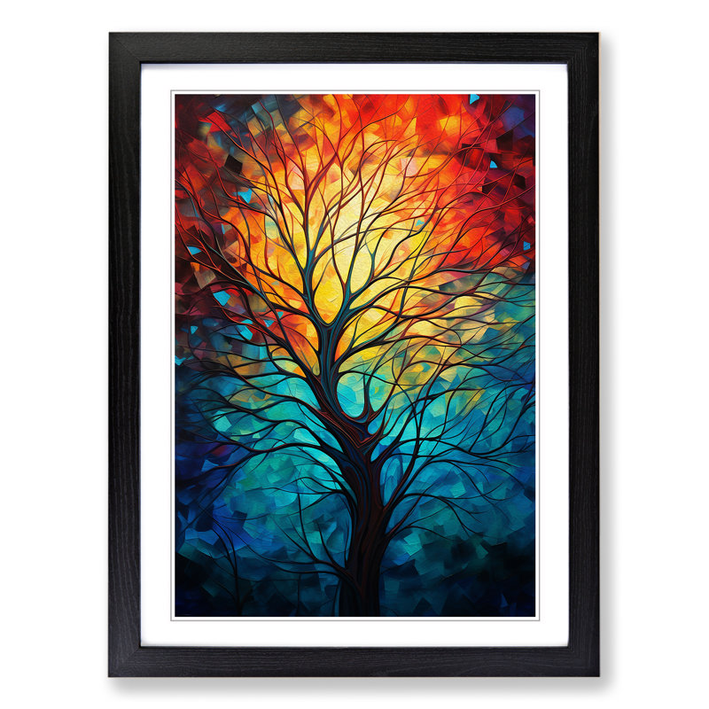 XYZ-FRM-V1223-6233 Tree Expressionism - Single Picture Frame Print on Wood, 34cm H x 25cm W x 2cm D, Black 