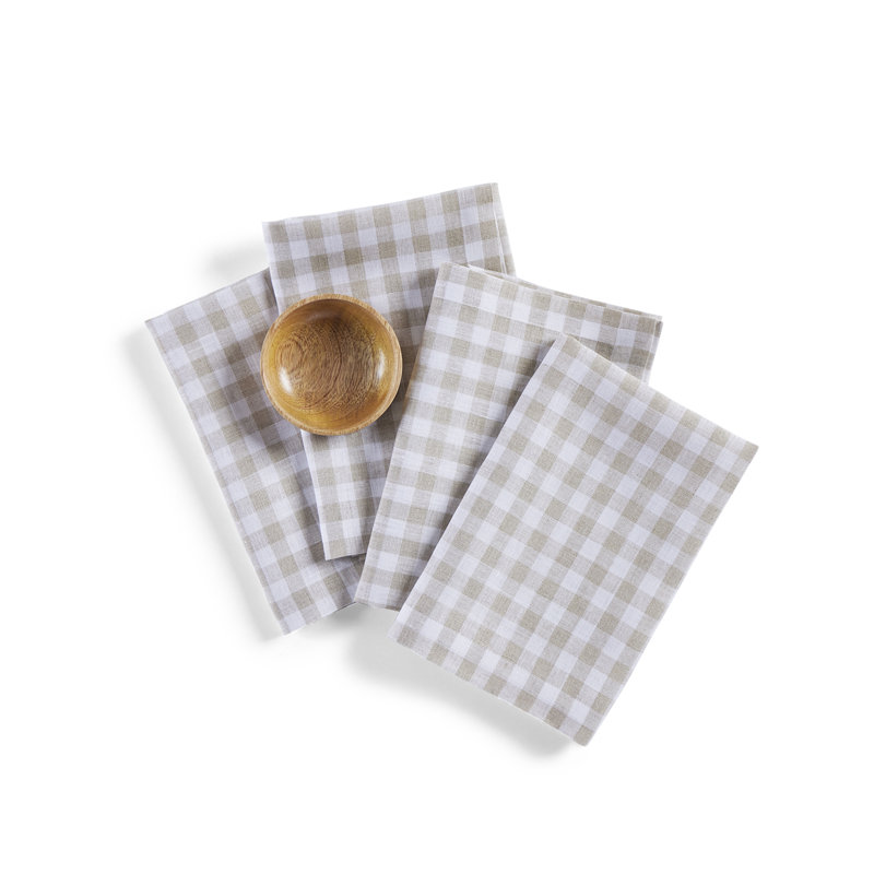 Natural Gingham Check Linen Dinner Napkins Set of 4