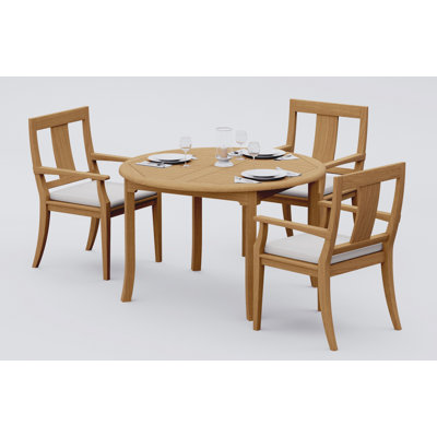 5 Pcs Grade-A Teak Wood Dining Set: 48" Round Table And 4 Osborne Arm Chairs #11OS1004