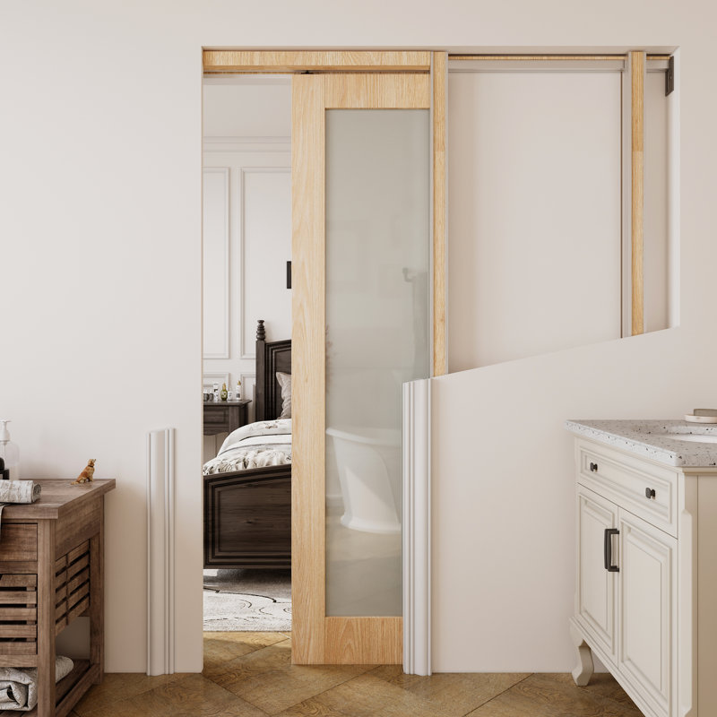 Porte de placard de porte de placard coulissante en verre givré avec ensemble de quincaillerie, 28 po x 80 po