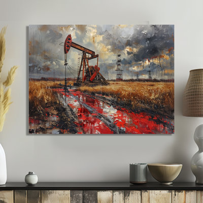 «Red Winter Oil Fields Industrial Icon I» - Art mural