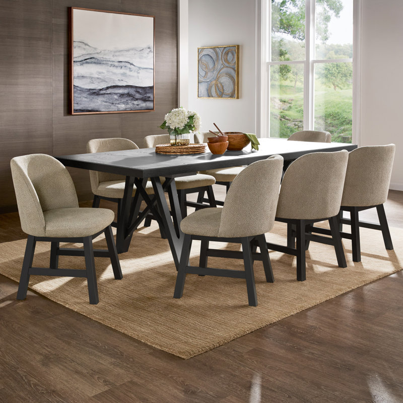 Ensemble de salle à manger extensible à finition en bois de 72 à 90 po Cipolla, 9 pièces: table, 8 chaises