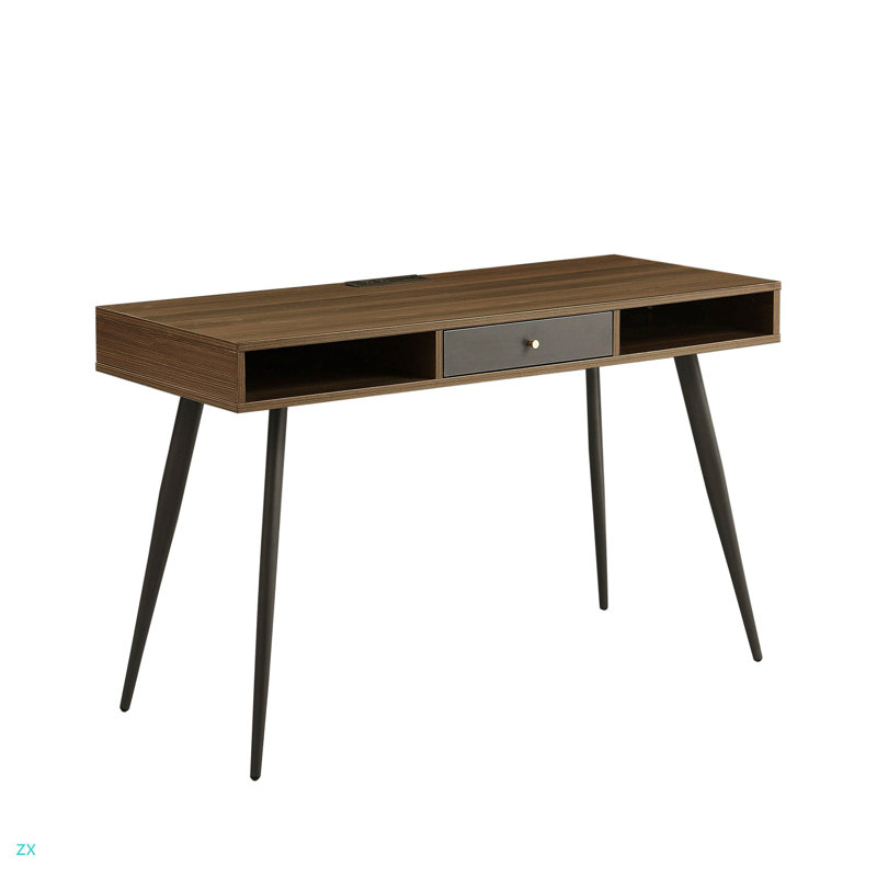 Bureau Mid-Century avec ports USB et prise de courant, bureau d'écriture moderne avec tiroirs, ordinateur de bureau multifonctionnel