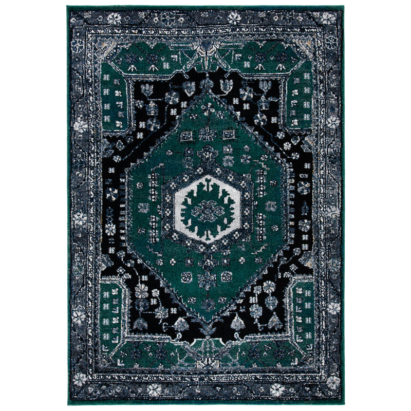 Tapis oriental vert / noir Djenabou, Rectangle 8 pi x 10 pi
