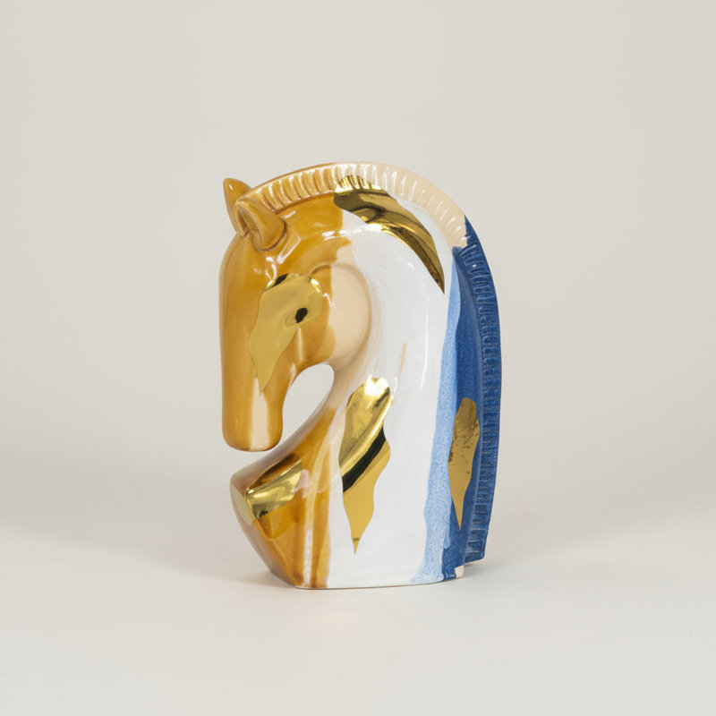 Sculpture tête de cheval en céramique multicolore, figurine de cheval décorative moderne pour la décoration intérieure