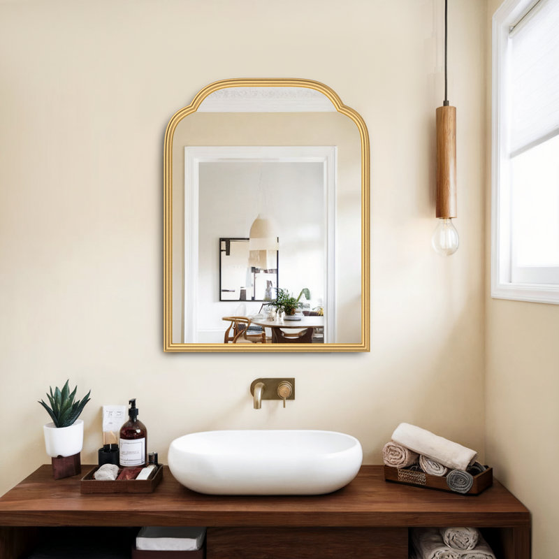 Modern Rounded Corner Rectangle Bathroom Vanity Mirror for Over Sink Framed French Cleat Mounted Wall Mirror, Gold, 24" x 18"