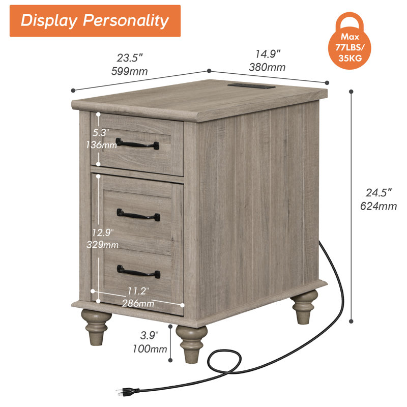 Table de chevet Corretta 25'' de hauteur, 1 tiroir, blanc et brun, Gris