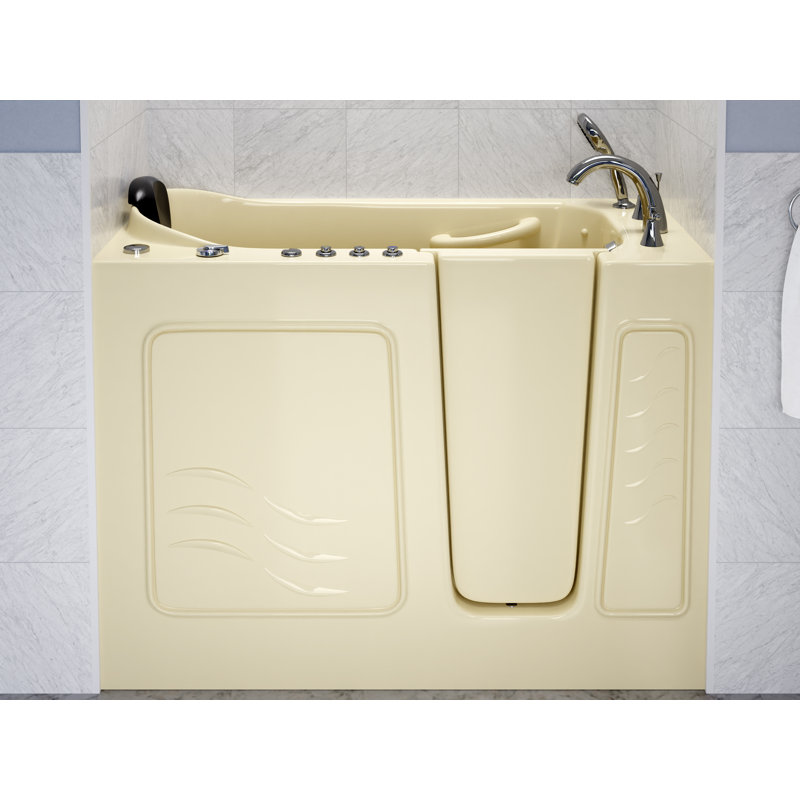 Therapeutic Tubs 26 in. x 53 in. Right Drain Quick Fill Walk-In Whirlpool and Air Tub with Powered Fast Drain in Biscuit