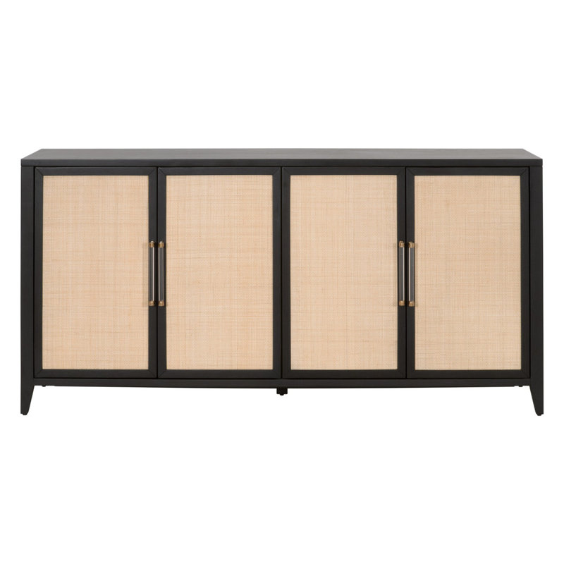 Brushed Black Acacia and Natural Rattan Media Sideboard