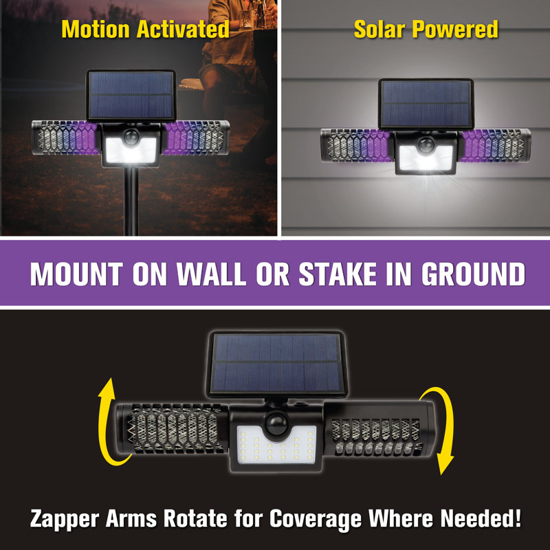 Solar-Powered Black Bug Zapper with Motion-Activated Floodlight