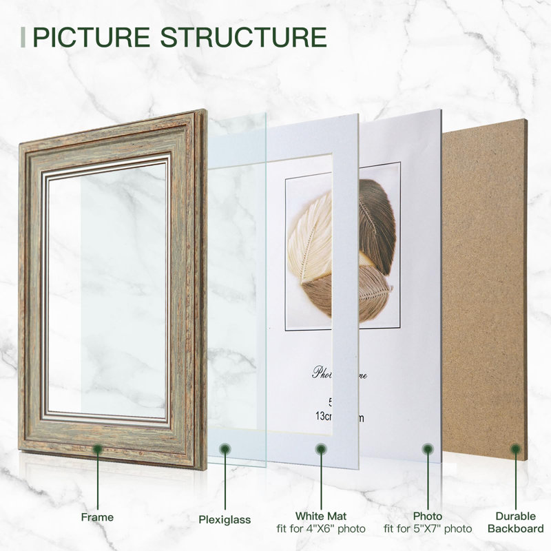 3 Pack 5X7 Inch Picture Frames Farmhouse Rustic Vintage Distressed Wood Grain Photo Frame With Plexiglass For Table Top Display And Wall Hanging