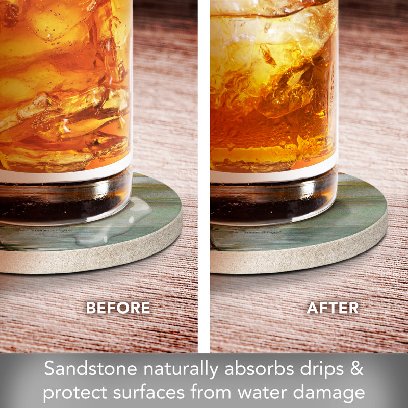 August Grove® Coastal Egret 4-Pack Natural Sandstone Coasters