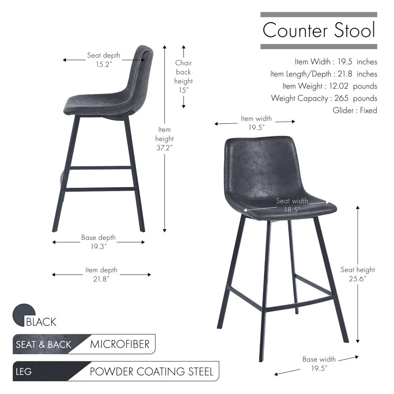 Asha 26" Bar Stool, Black