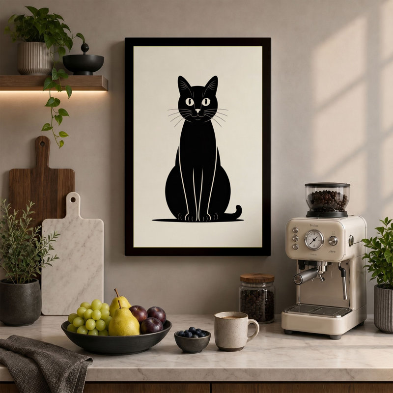 Black Cat Minimalist - Wrapped Canvas, 30x20 - 76.2 x 50.8 cm, Teal Border