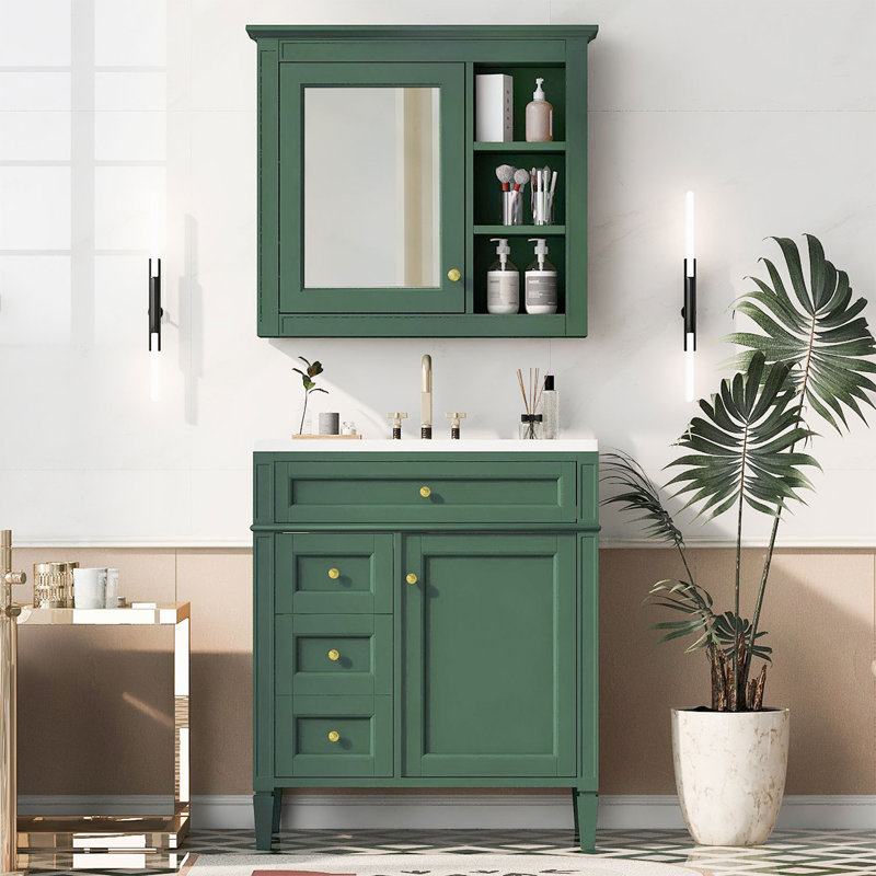 Ensemble de meuble-lavabo 30 "avec armoire à miroir, Vert, Or