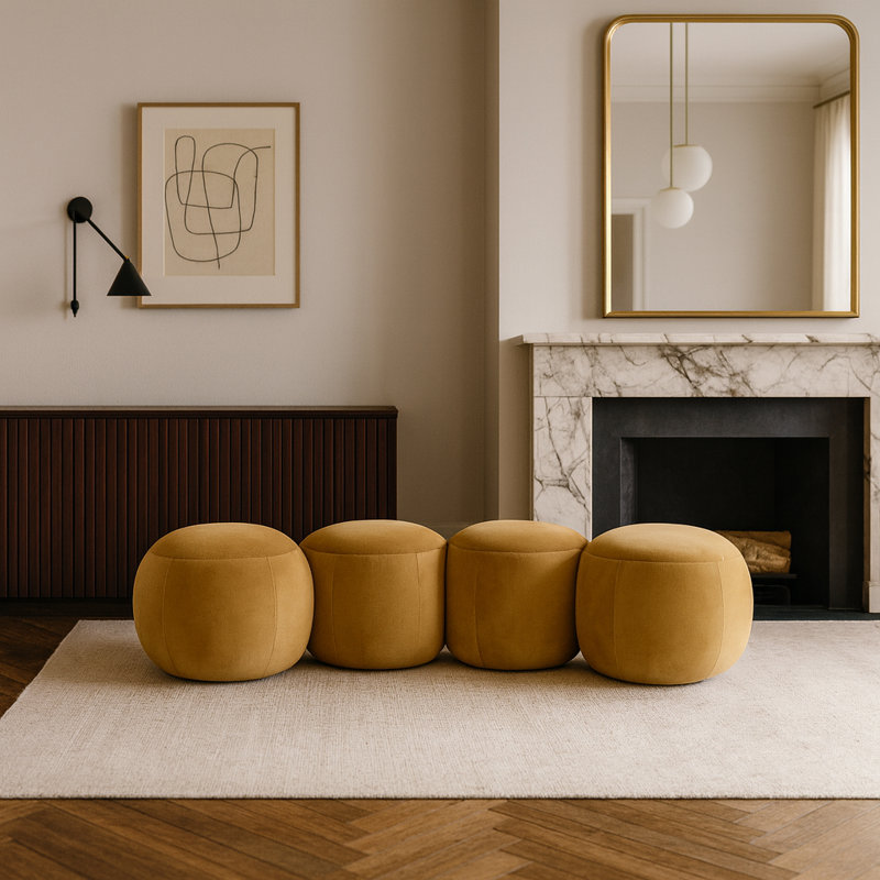 Banc en velours Apollo, H 18 po x l 65 po x P 31 po, Velours brun clair